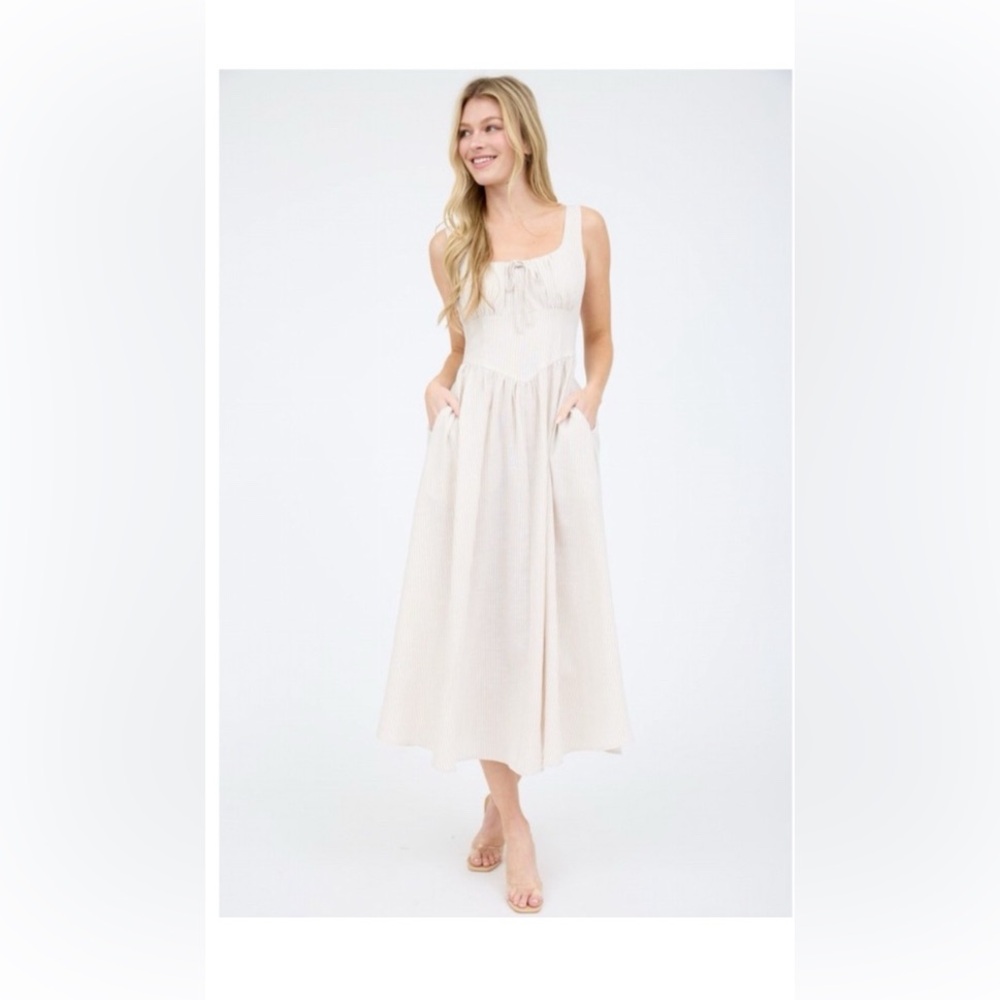 NWT | The Workshop | Striped Corset Top Maxi | Cream/Tan | M